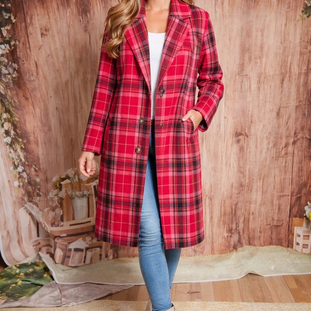 Old Navy Red Plaid Trench Coat